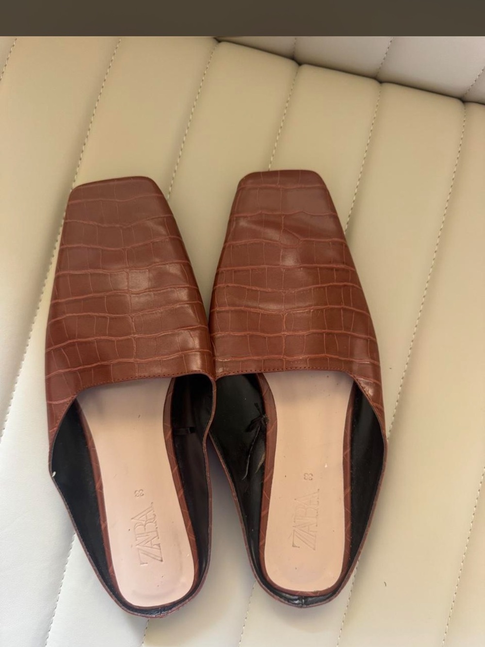 Zara Brown Croc-Embossed Slide Mules